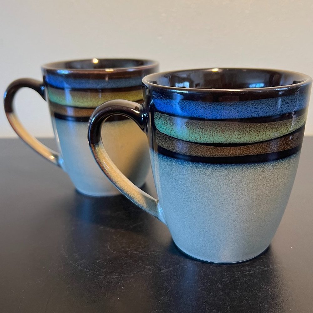 PFALTZGRAFF Galaxy Blue Handcrafted Stoneware Coffee Cups Mugs Set of 2 NWT